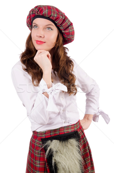 Pretty girl in plaid red clothing isolated on white Stock photo © Elnur