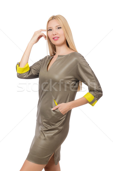 Stockfoto: Grijs · satijn · jurk · geïsoleerd · witte · vrouw