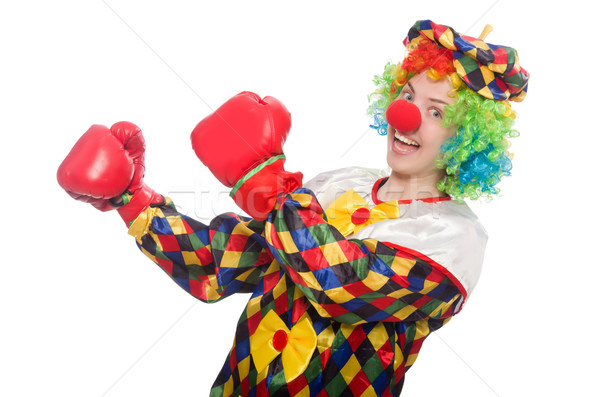 Clown with boxing gloves isolated on white Stock photo © Elnur