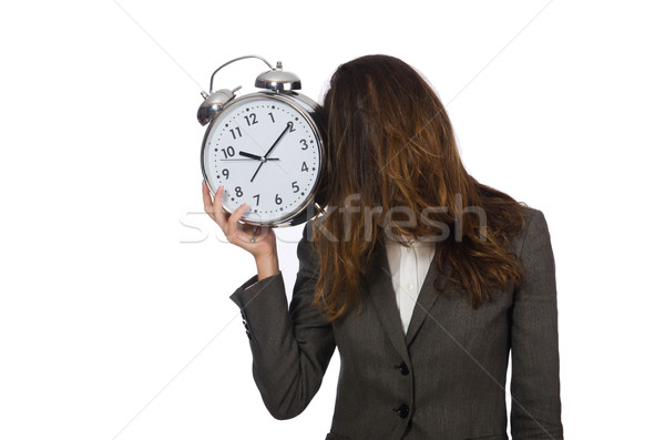 Foto stock: Mujer · de · negocios · reloj · que · falta · plazos · mujer · empresario