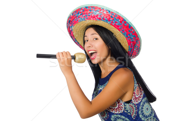 Stock photo: Young attractive woman wearing sombrero on white