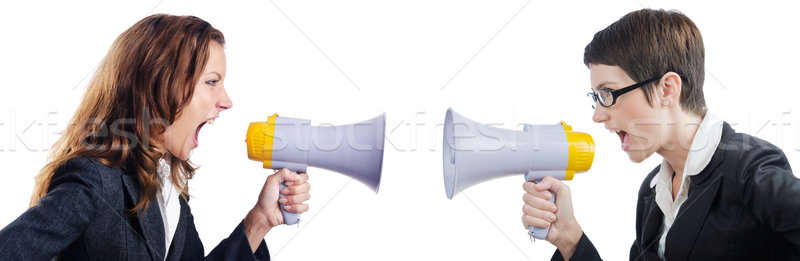 Young business lady screaming to loudspeaker Stock photo © Elnur