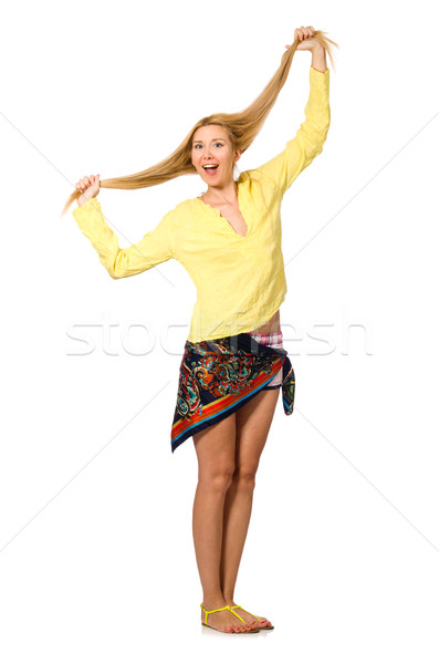 Tall caucasian model in yellow blouse isolated on white Stock photo © Elnur