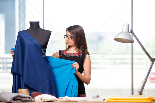 Stock fotó: Nő · szabó · dolgozik · új · ruházat · divat