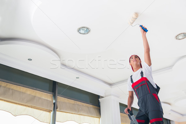 Stockfoto: Jonge · schilder · schilderij · plafond · bouw · muur