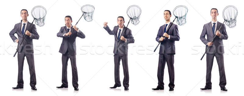 Colage of businessman with catching net on white Stock photo © Elnur