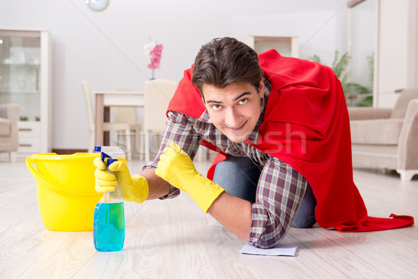 Szuperhős férj takarítás padló otthon üzlet Stock fotó © Elnur