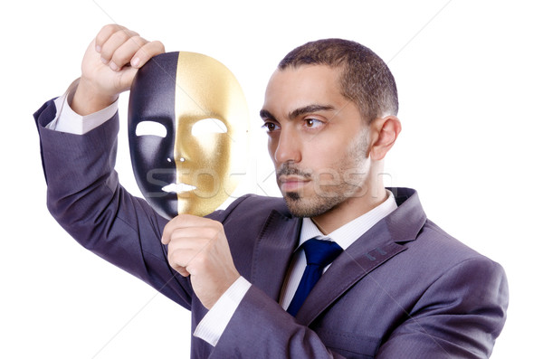 Stock photo: Businessman with mask in hypocrisy concept