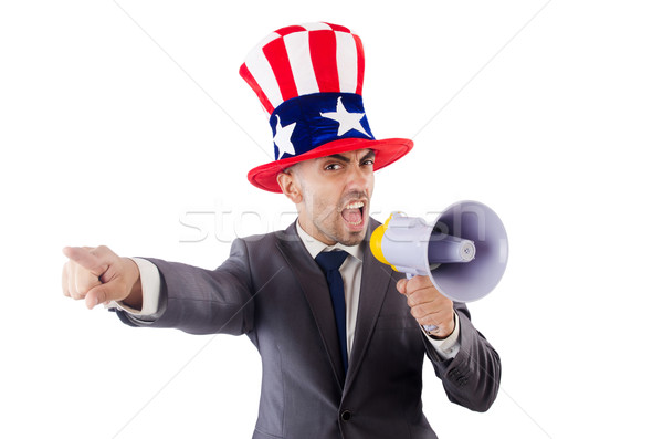 Man with loudspeaker and american hat Stock photo © Elnur