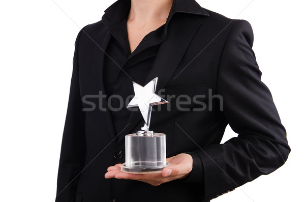 Foto stock: Empresario · estrellas · adjudicación · aislado · blanco · deporte