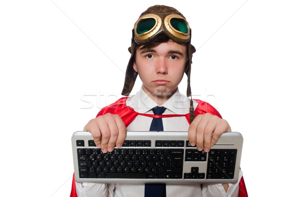 Stock photo: Funny hero with keyboard isolated on the white