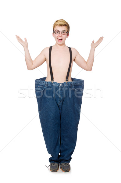 [[stock_photo]]: Drôle · homme · pantalon · isolé · blanche · fitness
