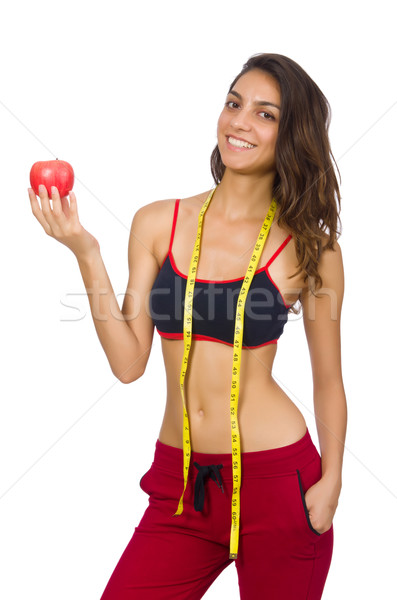 Kobieta sportu odizolowany biały ręce jabłko Zdjęcia stock © Elnur