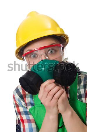 Stock photo: Female worker wearing coverall and gas mask isolated on white