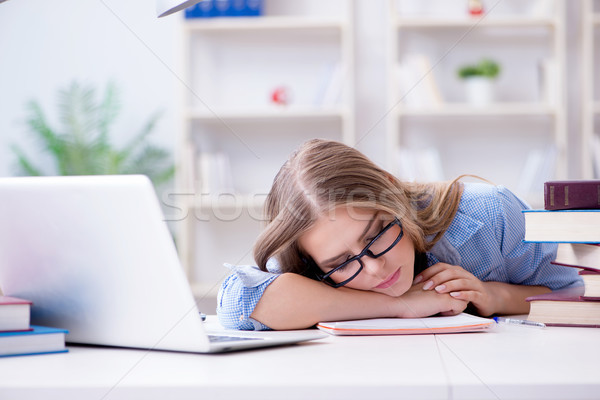 Stock foto: Jungen · jugendlich · weiblichen · Studenten · Prüfungen · home