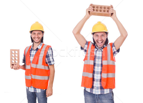 Young bricklayer with brick isolated on white Stock photo © Elnur