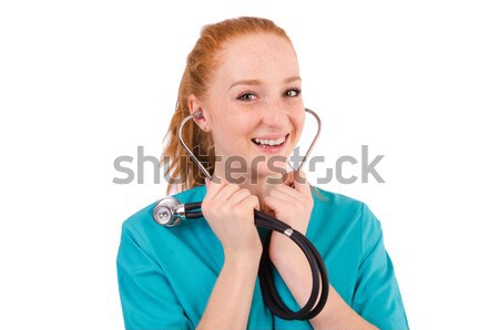 Young medical trainee with stethoscope  isolated on white Stock photo © Elnur