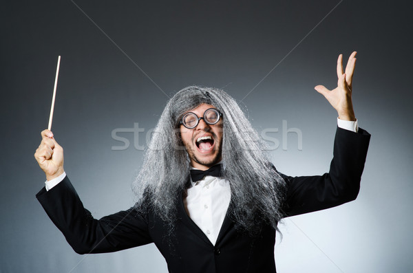 Vicces hosszú ősz haj kéz férfi háttér Stock fotó © Elnur