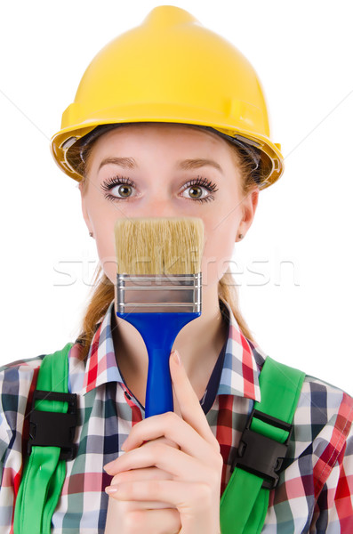 Funny woman painter in construction concept isolated on white Stock photo © Elnur