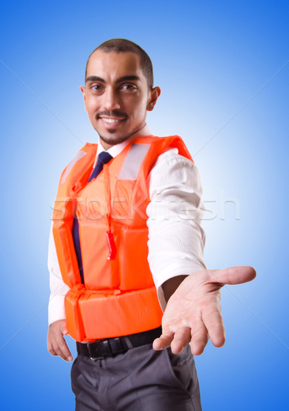 Stockfoto: Man · zwemvest · geïsoleerd · blanke · man · witte · kantoor