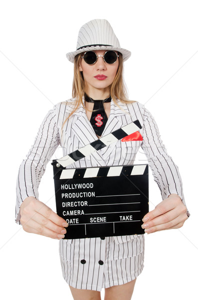Beautiful girl in striped clothing holding clapperboard isolated Stock photo © Elnur