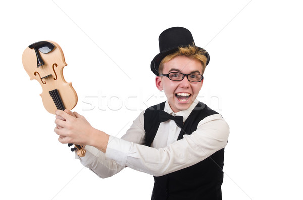 Stock photo: Funny violin player isolated on white