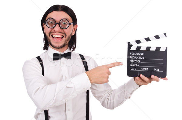 Young gentleman with clapperboard isolated on white Stock photo © Elnur