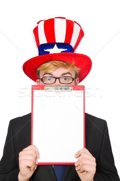 Férfi visel kalap amerikai szimbólumok sport Stock fotó © Elnur