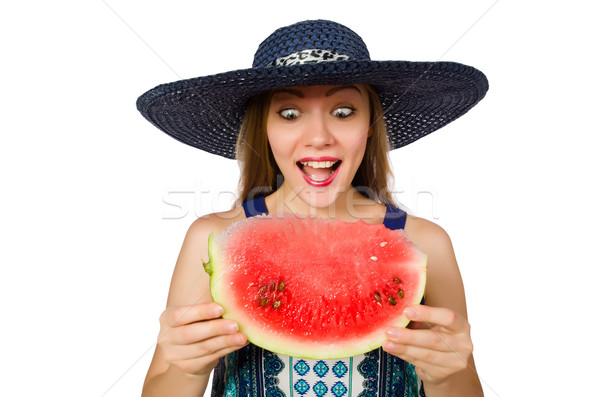 Femme manger pastèque isolé blanche alimentaire [[stock_photo]] © Elnur