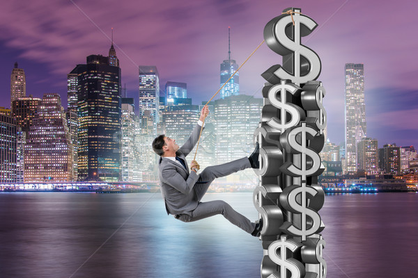 Сток-фото: бизнесмен · скалолазания · доллара · вызов · башни · бизнеса