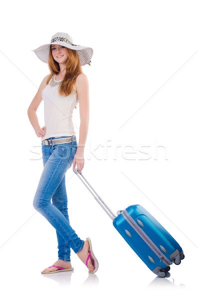 Girl with suitcases isolated on white Stock photo © Elnur