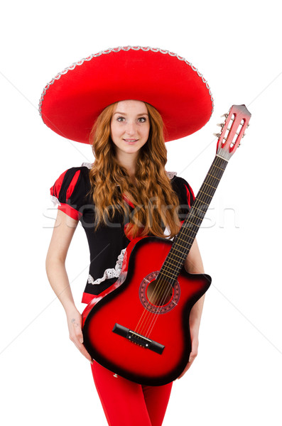 Frau Gitarrist Sombrero weiß Party Gitarre Stock foto © Elnur