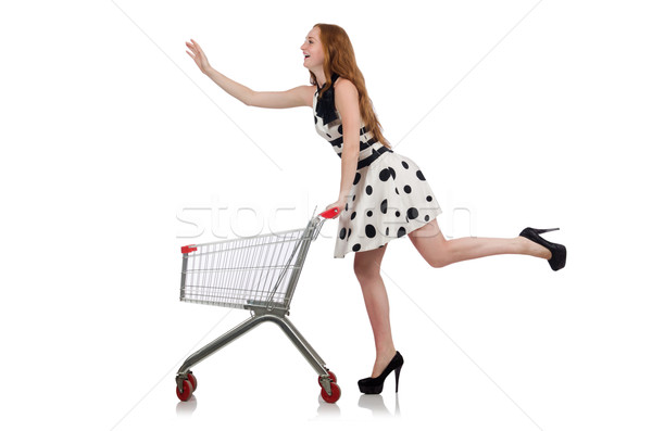 Stock photo: Woman after shopping in the supermarket isolated on white