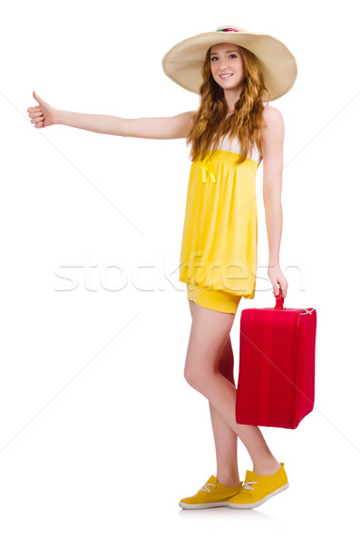 Young girl wth travel case thumbs up isolated on white Stock photo © Elnur