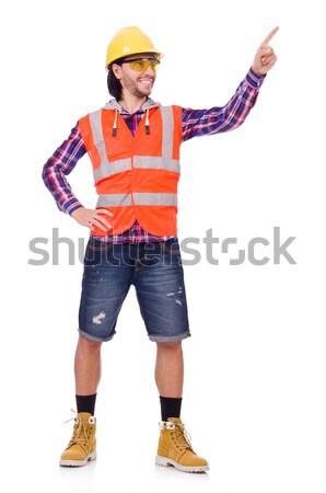 Young construction worker pressing vurtual button isolated on white Stock photo © Elnur