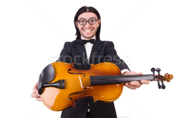 Vicces férfi zene hangszer fehér hegedű Stock fotó © Elnur