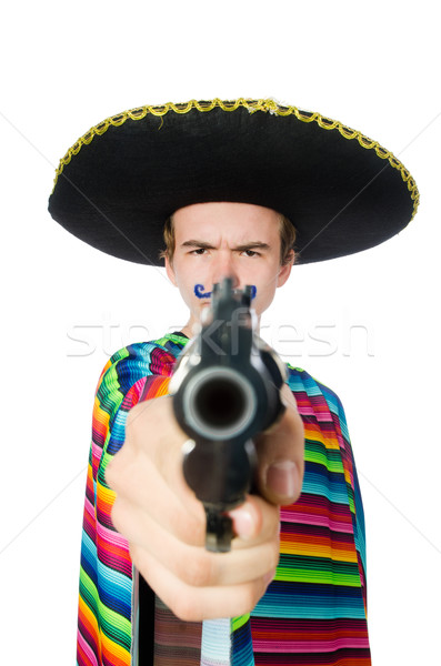 滑稽 年輕 墨西哥人 槍 孤立 白 商業照片 © Elnur