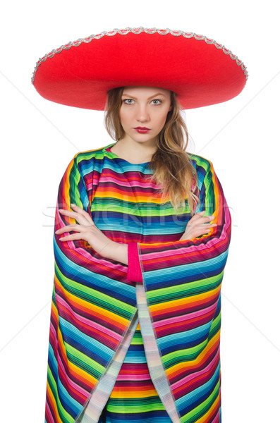 Pretty girl in mexican poncho isolated on white Stock photo © Elnur