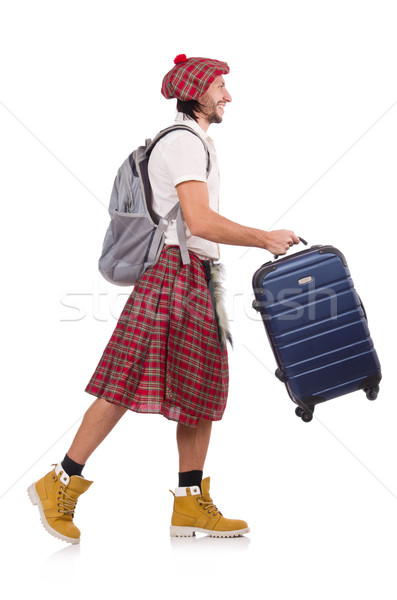 Man in scottish skirt with suitcase isolated on white Stock photo © Elnur
