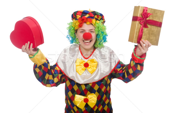 Clown with giftbox isolated on white Stock photo © Elnur