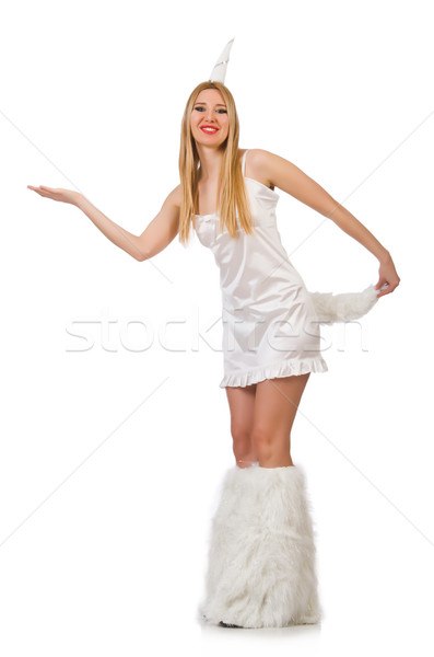 Stock photo: Blond hair woman in masquerade costume isolated on white