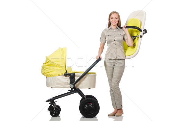 Woman with pram isolated on white Stock photo © Elnur