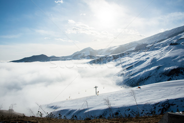 Munţi iarnă Azerbaidjan cer peisaj zăpadă Imagine de stoc © Elnur