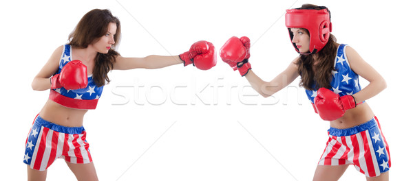 Foto stock: Dos · femenino · aislado · blanco