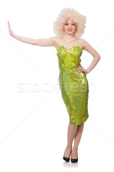 Frau tragen lockig fairen Perücke isoliert Stock foto © Elnur