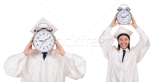 Stock photo: Young man student with clock isolated on white