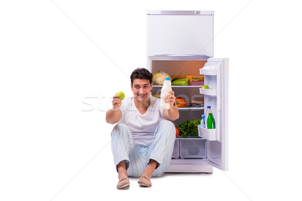 Férfi hűtőszekrény tele étel ház boldog Stock fotó © Elnur