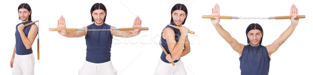 Funny karate fighter with nunchucks on white Stock photo © Elnur