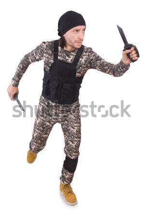 Soldat izolat alb om armă război Imagine de stoc © Elnur