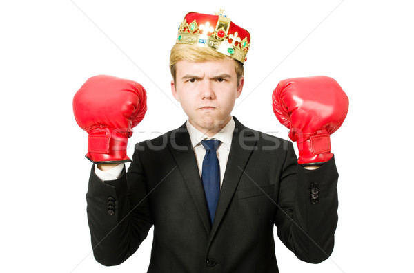 Funny businessman with crown and boxing gloves Stock photo © Elnur